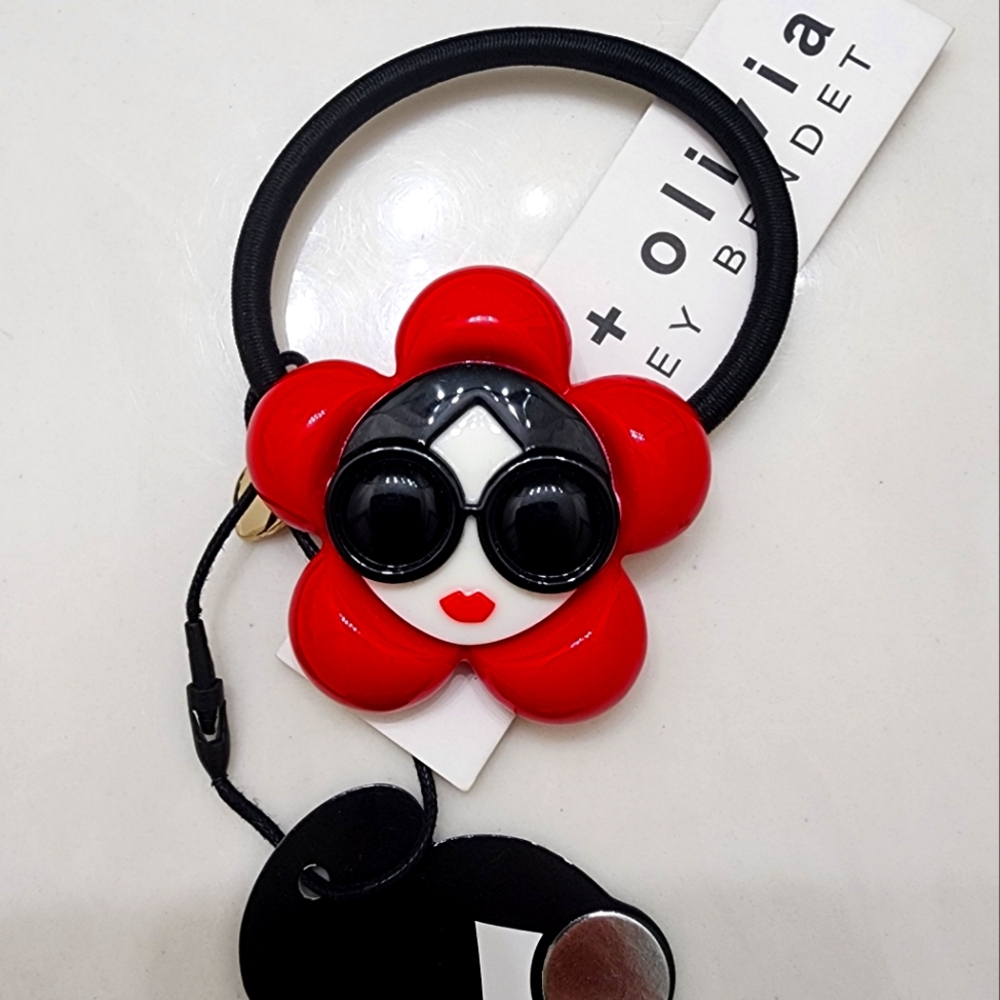 Alice + Olivia Red and Black Floral Hair Tie